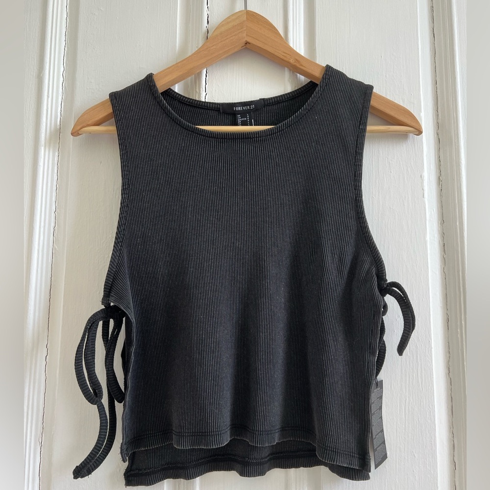 Brand New With Tags Forever 21 Black Size Large Tank Top Open Tie Sides